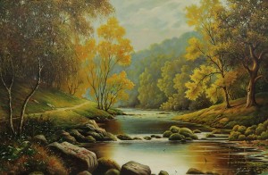 Originální olejomalba na plátně 65x100 cm Klidný den A. Fox originál