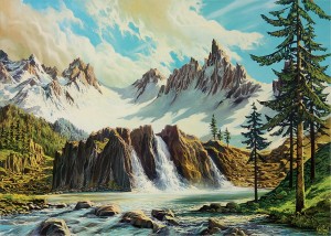 Originální olejomalba na plátně 65x100 cm Tři vodopády King originál