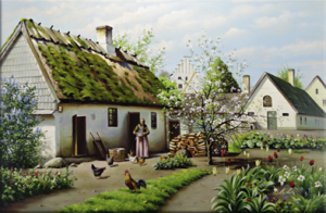 Originální olejomalba na plátně 65x100 cm Předměstský dvůr A. Lis originál