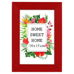 Dřevěná rámová lišta v červené barvě, ideální na fotografie o rozměru 10×15 cm