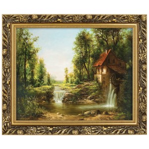 Reprodukce ve zlatém rámu 40x50 cm - Starý mlýn Léto, Zygmunt Konarski