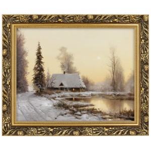 Reprodukce ve zlatém rámu 40x50 cm - Stará chalupa Zima, Zygmunt Konarski