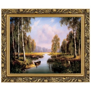 Reprodukce ve zlatém rámu 40x50 cm - Břízy, Cezary Różycki