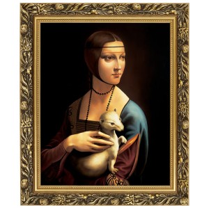 Reprodukce ve zlatém rámu 40x50 cm - Dáma s erminem, Leonardo da Vinci