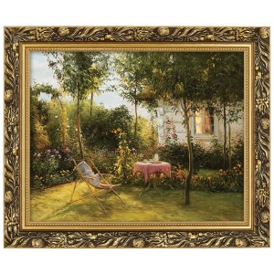 Reprodukce ve zlatém rámu 40x50 cm - Dům v zahradě II, Zygmunt Konarski