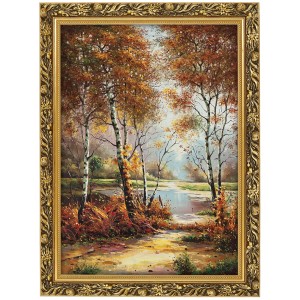 Reprodukce ve zlatém rámu 50x70 cm - Břízy, Letní den, Adam Lis