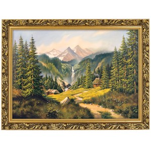 Reprodukce ve zlatém rámu 50x70 cm - Krajina s vodopádem, Krzysztof Nowaczyński