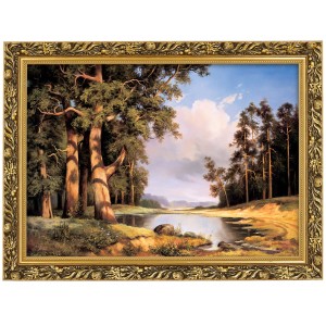 Reprodukce ve zlatém rámu 50x70 cm - Borovice, Cezary Różycki