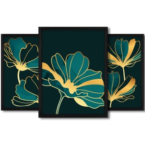 Galerie 3 plakátů 30x40 cm „Květiny abstraktní V“ - nástěnná koláž ze 3 fotografií, grafik a obrazů v černých rámech