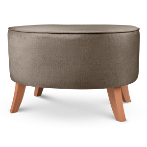 Čalouněný oválný puf 62x72x46 cm LARGE ve světle béžové barvě - sedák z velurové látky, dřevěné nohy v barvě přírodního dřeva
