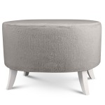 Čalouněný oválný puf 62×72×46 cm VELKÝ ve světle šedé barvě