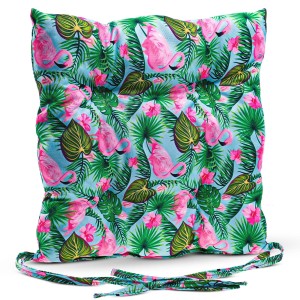 Zahradní polštář 40 x 40 cm na židli s potiskem FLAMINGI 01 - polštář na židli s exotickým motivem