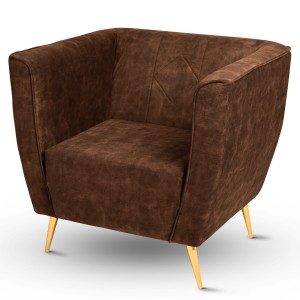 Křeslo Lara v hnědé velurové látce s prošíváním a zlatými nohami