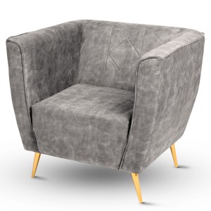 Křeslo Lara ve světle šedé velurové látce s prošíváním a zlatými nohami