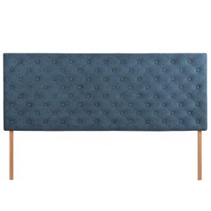 Čalouněné čelo postele 160×60 cm v modré velurové látce s nožičkami – prošívané čelo s knoflíky