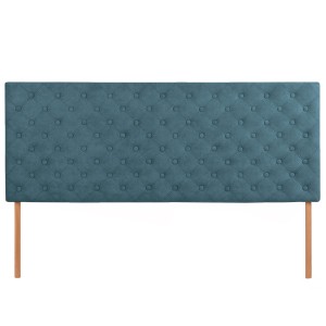 Čalouněné čelo postele 160×60 cm v modré velurové látce s nožičkami – prošívané čelo s knoflíky