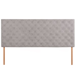 Čalouněné čelo postele 160×60 cm ve světle šedé velurové látce s nožičkami – prošívané čelo s knoflíky
