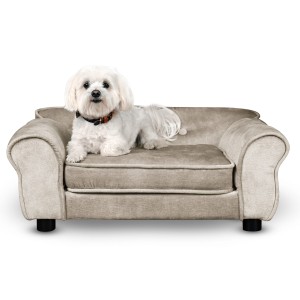 Pohovka pro psy LUCY v béžové barvě - Pohovka pro kočky a psy čalouněná velurovou látkou