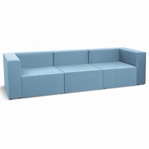 Třímístná modulární pohovka LEON ve světle modré barvě – segment pro modulární nábytkovou sestavu: 3 sedadla, 3 opěradla, 2 područky