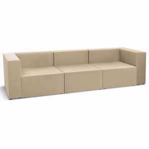 Třímístná modulární pohovka LEON v béžové barvě – segment pro modulární nábytkovou sestavu: 3 sedadla, 3 opěradla, 2 područky