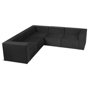 Modulární čtyřmístná rohová pohovka LEON v černé barvě – segment pro modulární nábytkovou sestavu: 5 sedadel, 6 opěradel, 2 područky
