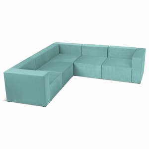 Modulární čtyřmístná rohová pohovka LEON v mátové barvě – segment pro modulární nábytkovou sestavu: 5 sedadel, 6 opěradel, 2 područky