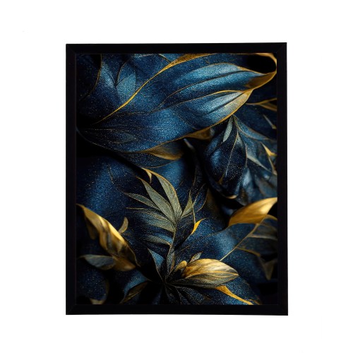 1. OBRAZ F5611 Dark blue and gold leaves 1 40 cm x 50 cm packshot wąska rama.jpg