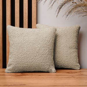 Dekorační povlak na polštář 30x30 cm ze světle hnědé žinylkové látky s texturou