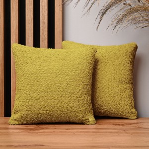 Dekorační povlak na polštář 30x30 cm ve žluté barvě z texturované žinylkové látky