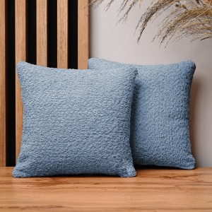 Dekorační povlak na polštář 30x30 cm z modré žinylkové tkaniny s texturou
