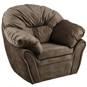 Plyšové, měkké křeslo Irma z velurové látky v tmavě hnědé barvě s opěradlem a područkami na suchý zip