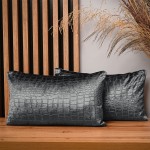 Dekorační povlak na polštář 30x50 cm z tmavě šedé velurové tkaniny s reliéfním vzorem „krokodýlí kůže“