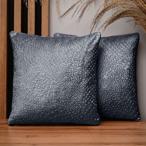 Dekorační povlak na polštář 35x35 cm z šedomodrého velurového plátna se strukturou „kapek“