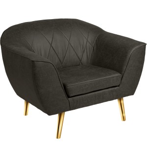 Křeslo z ekokůže Rosa se zlatými nohami v tmavě šedé barvě s jemným prošitím