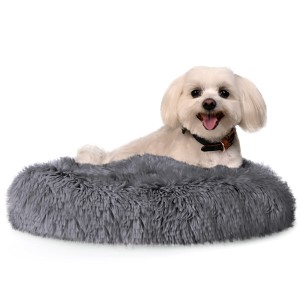 Chlupatý pelíšek SHAGGY 120x120x20 cm XXXXL pro psy a kočky z měkké chlupaté látky – šedý polštářek s mráčky