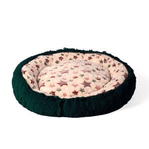 Chlupatý pelíšek FLUFFY 90x90 cm XL pro psy a kočky z měkké plyšové látky se vzorem hvězdiček – zelený polštářek s mráčky
