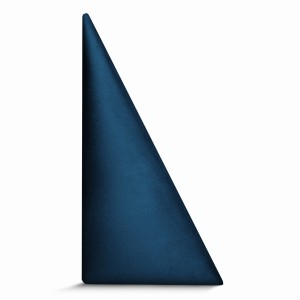 Nástěnný panel 15x30 cm čalouněný ve tvaru trojúhelníku – Čelo postele v tmavě modré velurové látce
