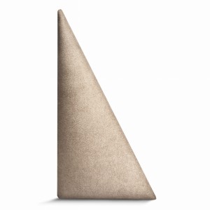 Nástěnný panel 15x30 cm čalouněný ve tvaru trojúhelníku – Čelo postele v béžové velurové látce