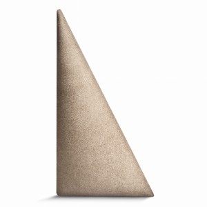 Nástěnný panel 15x30 cm čalouněný ve tvaru trojúhelníku – Čelo postele v béžové velurové látce