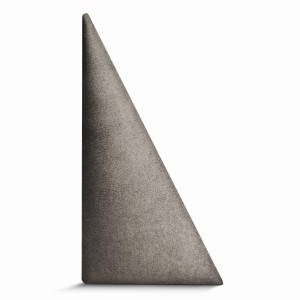 Nástěnný panel 15x30 cm čalouněný ve tvaru trojúhelníku – Čelo postele v tmavě šedé velurové látce