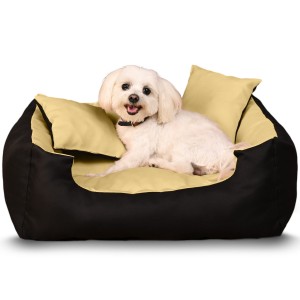 Pelíšek pro psy 55×54 cm S Cozy v černé a žluté barvě – Polštář pro psa, kočku, domácí mazlíčky