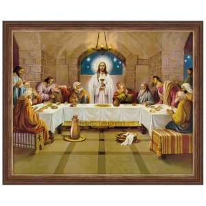 Reprodukce v dřevěném rámu o velikosti 40x50 cm s náboženskou tematikou – Poslední večeře Páně - podkova
